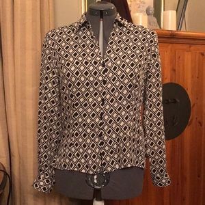 Allison Taylor Geometric Button Up Silk Blouse